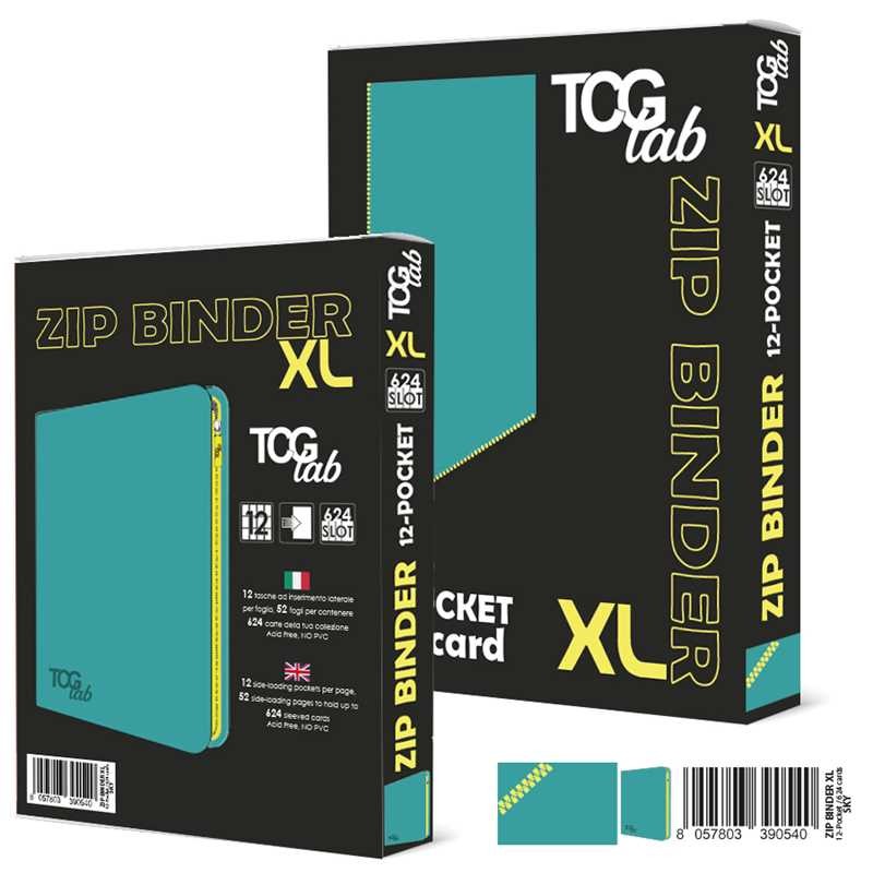 TcgLab 12-Pocket Trading Card Binder with Zipper - 624 Light Blue / Yellow Zipper